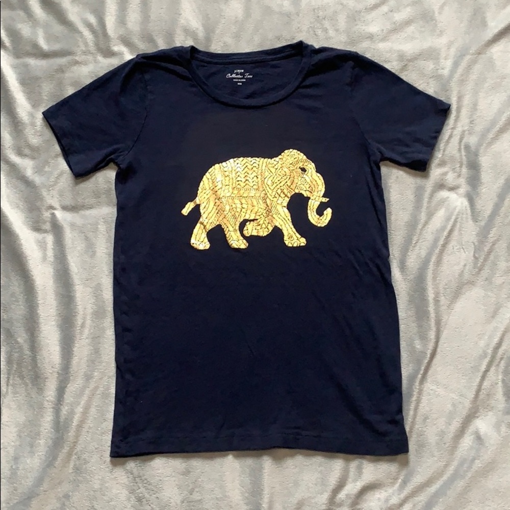 J Crew Navy Tee with Gold Elephant